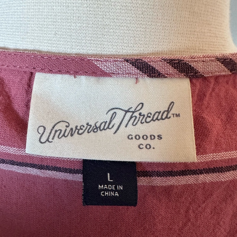 Universal Thread x Target Cotton Midi Dress Cap Sleeve Ruffle Pink Red Stripe LG - Picture 4 of 15